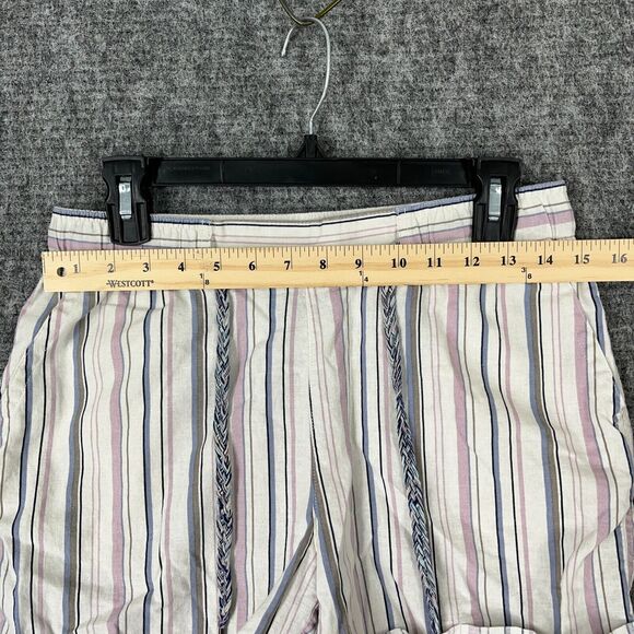 EDDIE BAUER SHORTS WOMENS SMALL‎ STRIPED LINEN BLEND CUFFED LOUNGE BAGGY - Picture 7 of 11